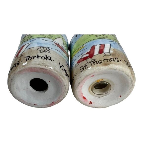 Vintage Virgin Islands Salt  Pepper Shakers With Flowers Beach Scene St Thomas - Picture 4 of 5